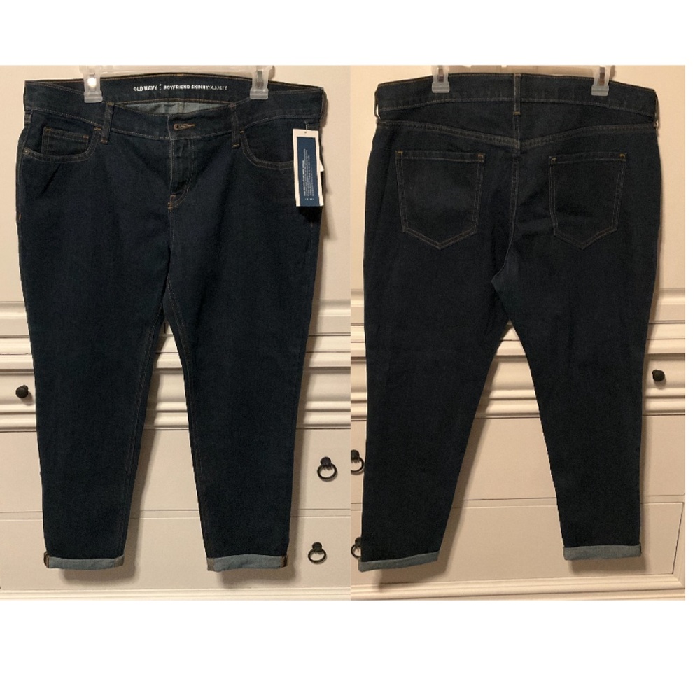 NWT Old Navy Woman’s 14 petite dark denim boyfriend skinny jeans